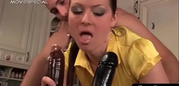  Nasty housekeeper working two dildos and a cock